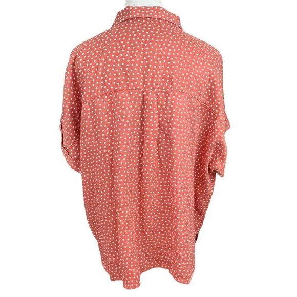 Rachel Zoe Orange Linen Polka Dot Short Sleeve Boxy Fit Button Down L - Picture 5 of 9